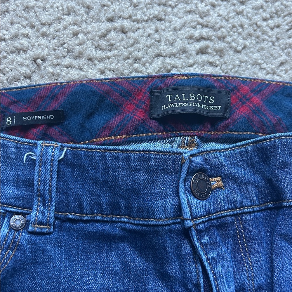 Talbots Plaid Patchwork Distressed Boyfriend Jeans - image 3